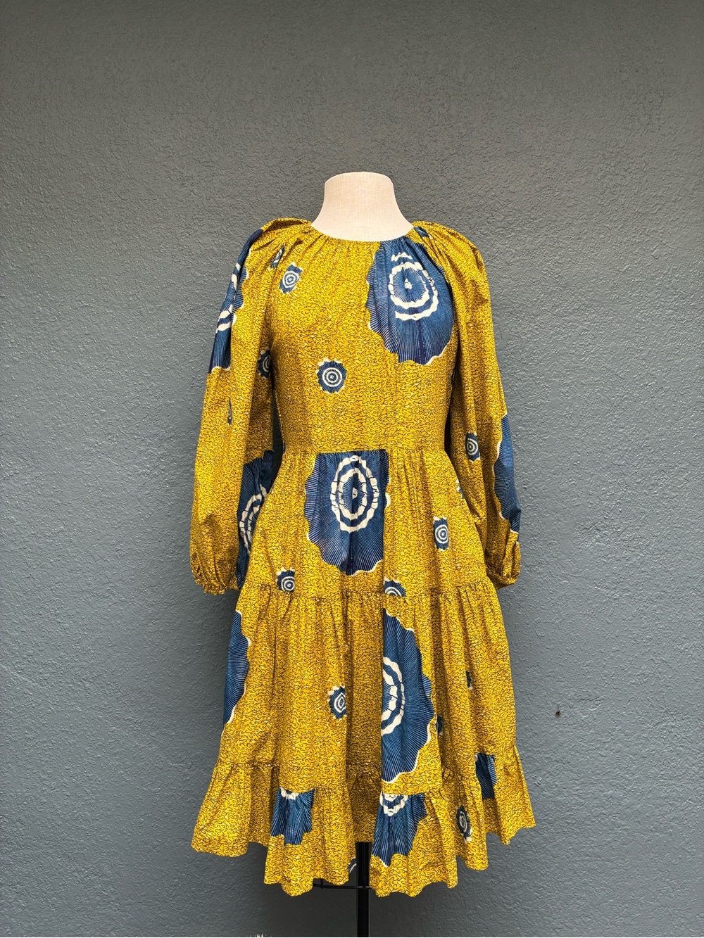 Ulla Johnson Yellow and Blue Printed Tiered Dress